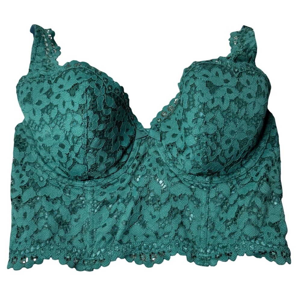 Victorias Secret Emerald Green Floral‎ Lace Longline Demi Bra 34D 387850-A3K